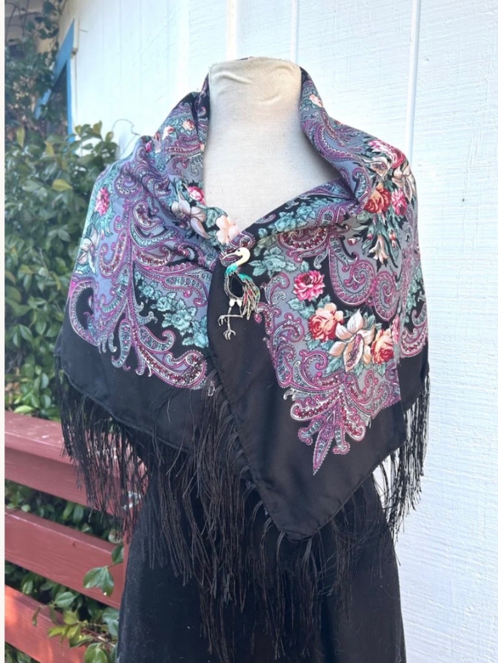Portuguese scarf ,Gray,red,green,yellow,Pink, Lavender roses, rose scarf, Fringe